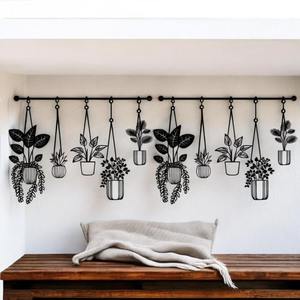 Decoración de Pared de Metal con Plantas Colgantes en Negro, Estilo Estético, para Dormitorio, Espacio Relajante, Cafetería y Estudio, Hecho a Mano en India - Product Image 1