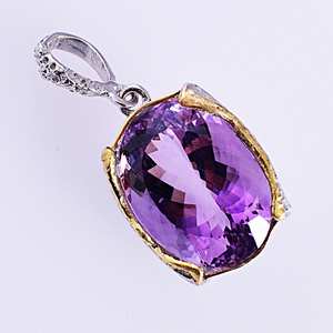 Pendentif Améthyste Ovale Pour Femmes Pendentif Améthyste Plaqué Or Fait Main Bijoux En Argent Sterling Cadeau D'anniversaire Elle - Product Image 1