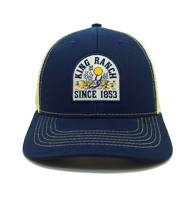 Gorras Trucker de 6 Paneles con Visera Precurvada, Color Azul Marino/Marrón, Modelo 112, Malla y Lona, con Parche Tejido, Personalizadas, de Alto Rendimiento, King Ranch Vietnam
