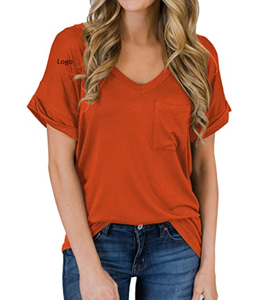 T-Shirt manches courtes femme, ample et décontracté, col en v, pour l'été, bon marché, - Product Image 4