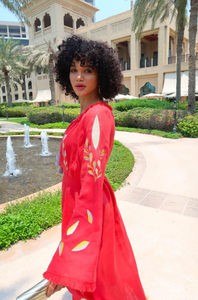 Vestido de manga larga de lino de algodón rojo ucraniano con bordado para mujer, vestido largo elegante, vestido informal para exteriores para mujer - Product Image 3