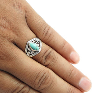 Anillo de Plata de Ley 925 con Turquesa Tibetana Natural, Joyería de Plata al por Mayor, Anillos de Moda Hechos a Mano para Mujer - Product Image 2