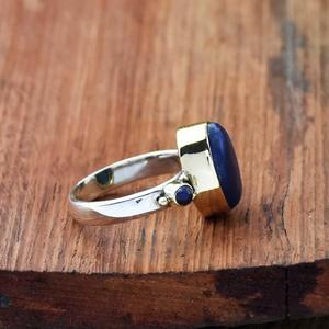 <b>Lapis</b> <b>Lazuli</b> 925 Sterling Silver Handmade Triple Stone Two Tone Statement Birthstone <b>Ring</b> Gift for Her - Product Image 4