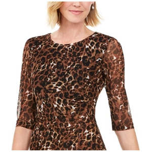 Abito da donna in chiffon marrone con stampa a contrasto, taglia 10, silhouette a tubino con vita naturale - Product Image 2