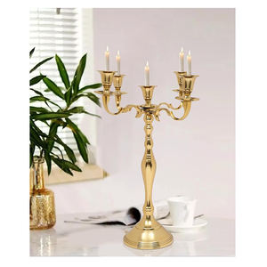 Candelabro de Metal de 5 brazos a precio razonable, portavelas con acabado dorado, soporte de vela, Decoración de mesa, decoración de boda y fiesta - Product Image 1