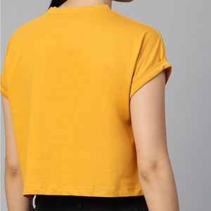 Camiseta corta de algodón y LICRA con cuello redondo y logotipo personalizado para mujer - Product Image 2