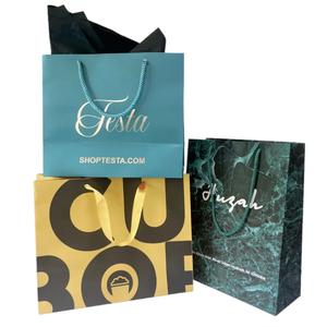 Sacs à provisions en papier recyclables avec logo personnalisé-Sacs cadeaux de luxe avec poignée en ruban - Product Image 1