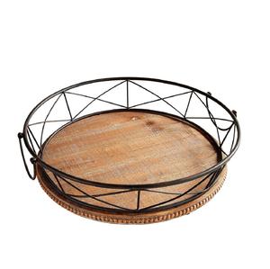 Venta caliente bandeja de servicio de madera rústica con asas de metal plato de madera de mango decorativo para cocina y comedor forma de tamaño personalizado - Product Image 5