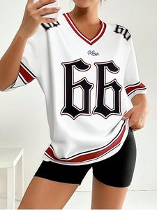 Camiseta de Fútbol Americano de Manga Corta a Rayas, Jersey de Manga Corta con Cuello en V, Estampado Blanco, Rojo y Negro, 66, Unisex - Product Image 6