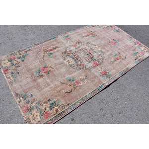 Vintage <b>Turkish</b> <b>Rug</b> Beige 4.1 X 7.7ft Handmade Plush Pile Height Wool Fur Material Latex Patchwork Rectangle Dining Room - Product Image 2