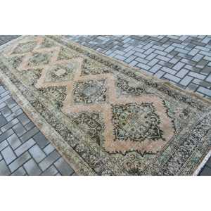Vintage Turkish <b>Runner</b> Rug 4.6x13.1 ft, Brown <b>Blue</b> Floral Rug - Product Image 4