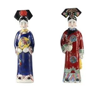 «Estáguas de pastel pintadas à mão de qing dynasty senhoras escultura figura mobiliário porcelana