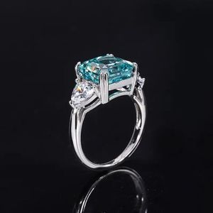 Cocktail <b>925</b> Sterling <b>Silver</b> Blue Princess Cut Lab Grown Diamond Moissanite Engagement <b>Ring</b> <b>Silver</b> Plating IGI Certified - Product Image 1