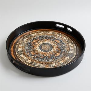 Sunset Meadow, una bandeja de hierro cálida con diseño art déco que combina colores naranja, rosa y dorado, ligera, inspirada en el brillo del atardecer de verano - Product Image 2