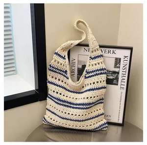 Bolso Urbano de Hombro de Gran Capacidad, Tejido de Algodón y Paja, con Diseño de Rayas, Abierto, Suave, con Asa Única y Forro de Poliéster, Venta al por Mayor - Product Image 6
