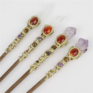 Sceptre Ornemental Créatif <span class=keywords><strong>en</strong></span> <span class=keywords><strong>Cristal</strong></span> Blanc Naturel et Améthyste, Bâton Magique Personnalisé, Arme Religieuse de Jeu - Product Image 1
