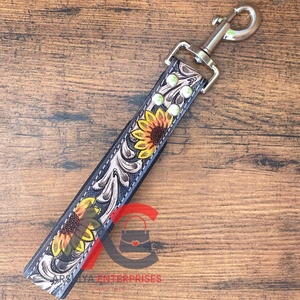 Manufacturer Wholesale Custom Hand Tooled Leather Traffic Lead Traffic Leash Short Leash for Dog Training Traffic <b>Padded</b> Handle - Product Image 1