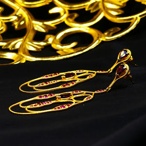 Pendientes colgantes clásicos de Plata de Ley 925 para mujer, Pendientes colgantes de piedras preciosas granate chapados en oro para ropa de fiesta y regalos - Product Image 4