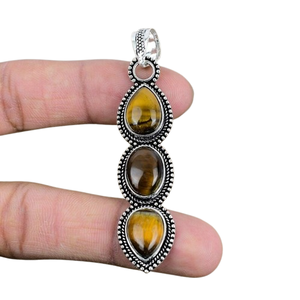 Joyería colgante clásica para mujer, joyería de estilo bohemio de Plata de Ley 925, piedra preciosa de ojo de tigre, colgante hecho a mano, regalo para - Product Image 1