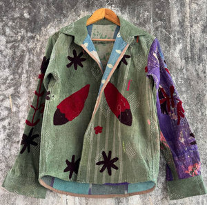 Chemise-veste en coton Kantha vintage unique, faite à la main et matelassée, idéale pour la superposition, style Suzani - Product Image 3