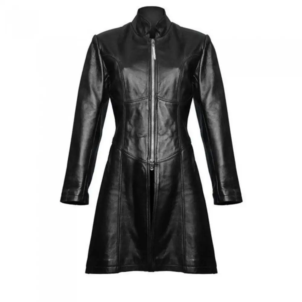 OEM Custom Genuine Leather Ladies long coat/Ladies maxi length long trench coat/private label logo sheep leather coat