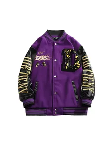 Vente en gros Campus Vestes de baseball coupe-vent manches en cuir lettre broderie personnalisé Letterman Oversize Varsity Jacket hommes - Product Image 2