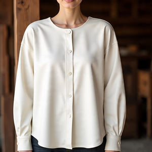 Veste en peau de mouton véritable surdimensionnée pour femmes Manches longues Design boutonné Style vintage Mode Chemises en cuir de coton Filles - Product Image 3