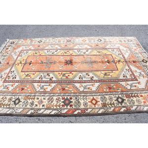 Vintage 6.2x9.7 ft Rug, Large Turkish Rug, <b>Brown</b> Red Ikat <b>Wool</b> Rug - Product Image 3