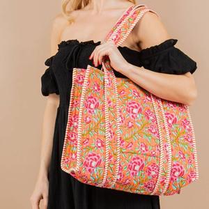 BHAYELI Hermosos Bolsos Tote Reversibles de Algodón Acolchado con Estampado Floral para Mujer, para Verano y Otoño - Product Image 1