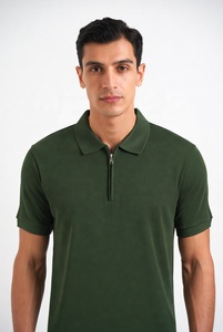 Top Quality Men's Polo <b>Shirt</b> with Zipper Short Sleeve Custom Design Pique Knitted Fabric Ribbed Collar Cuffs Breathable - Product Image 3