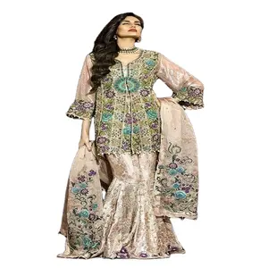 DECENT--DESIGN บนเย็บปักถักร้อยบน KAMEEZ ยาวสไตล์ PANT--DRESS ด้วยมือที่สวยงามงาน ZARDOZI --- สำหรับงานปาร์ตี้/ทุกวัน - Product Image 1