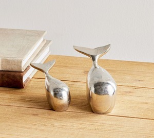 Ensemble de 2 objets de table en forme de baleine, en fonte d'aluminium, décoration de luxe pour la maison, achat en gros, fabriqué en Inde, couleur argent - Product Image 3