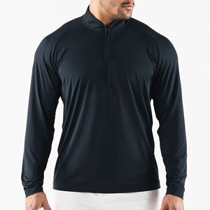 Pull de golf à manches longues en maille à fermeture éclair 1/4, léger, en polyester, à séchage rapide, uni, pour hommes, vente en gros - Product Image 4