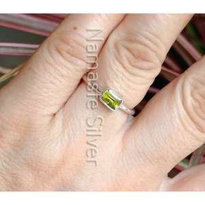925 Solid Sterling Silver Boho <b>Dainty</b> <b>Ring</b> Natural Peridot with Minimalist Design Handmade Platinum Jewelry Gift for Women - Product Image 6