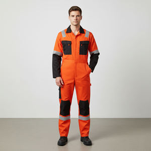 Combinaison de travail ignifuge en polyester orange fluorescent sur mesure avec bandes réfléchissantes pour hommes - Product Image 5
