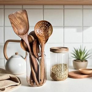 Wooden Serving Spoon Utensil <b>Set</b> Kitchen Wood <b>Set</b> <b>Spatula</b> for Cooking Natural Teak Wooden Utensils - Product Image 2