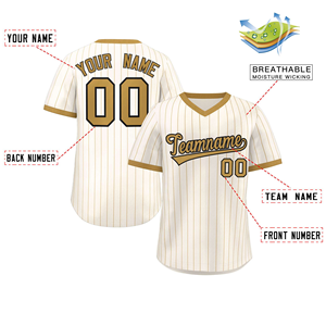 Maillot de baseball personnalisé à rayures crème pour hommes, uniforme d'équipe personnalisé à col en V, chemise de sport à manches courtes avec nom et numéro - Product Image 2