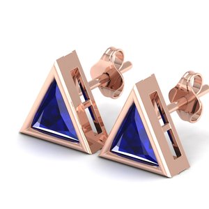 REYES Elegant Triangle Shape 2.2Ct Blue Sapphire Gemstone <b>Stud</b> <b>Earrings</b> in 14K <b>Rose</b> <b>Gold</b> Rhodium Plated Fine Jewelry For Women - Product Image 3