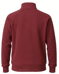 Men Quarter Zip Fleece Sweatshirt in Maroon Color Warm Pullover with High Neck Soft Cotton <b>Blend</b> Casual Winter Wear OEM - Product Image 2