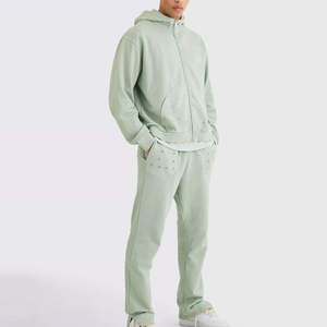 Conjunto Deportivo Informal de Sudadera con Capucha y Pantalones Deportivos de Color Verde Menta para Hombre, Ropa Deportiva Personalizada al por Mayor - Product Image 5