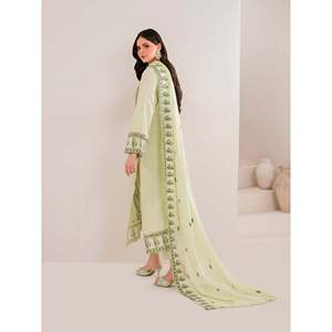 Magnifique ensemble chemise élégante et respirante en mousseline de soie brodée à manches longues pour le printemps/été, avec dupatta et pantalon - Product Image 4