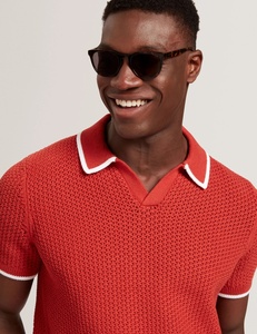 Polo en tricot à pointes rouges pour homme, coton Pima, manches courtes, pull texturé - Product Image 4