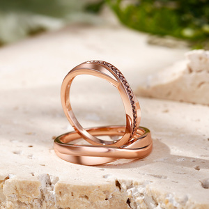 Jeulia 24K Gold Plated Sterling <b>Silver</b> Geometric Crossover Couple Wedding <b>Rings</b> - Product Image 5