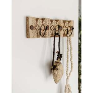 Elegant 3-<b>Hook</b> Carved Wood <b>Wall</b> Panel Medium Size Indian Design Style 1-5 for Coat Rack - Product Image 4