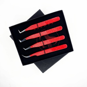 สินค้ามาใหม่ Somofy Enterprises แหนบต่อขนตาแบบมืออาชีพสีแดงประกายวิบวับ ขนาด 10 มม. ปลายโค้ง 90 องศา ทำจากสแตนเลสสตีล ปลายเรียบ - Product Image 6