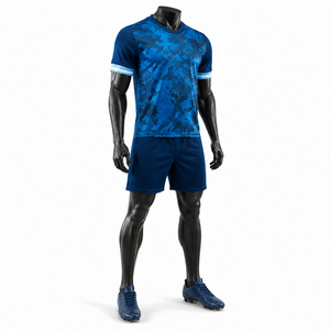 Ensemble Maillot et Short de Football Personnalisé Bleu en Polyester Respirant Séchage Rapide Tenue d'Entraînement Sportive Unisexe avec Nom Personnalisé - Product Image 2