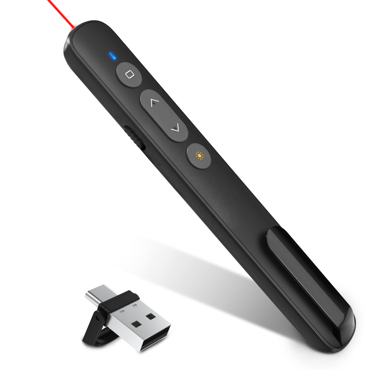 Presenter Laser nirkabel 2 in 1 USB/USB-C Laser, Pointer penunjuk penyaji nirkabel untuk memutar halaman, presentasi nirkabel untuk mengajar