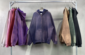 Sudadera con Capucha Lisa Retro Vintage al por Mayor para Hombre, 400 GSM, Sudadera con Capucha Doble con Cremallera Completa, Sudadera con Capucha Desteñida por el Sol - Product Image 3