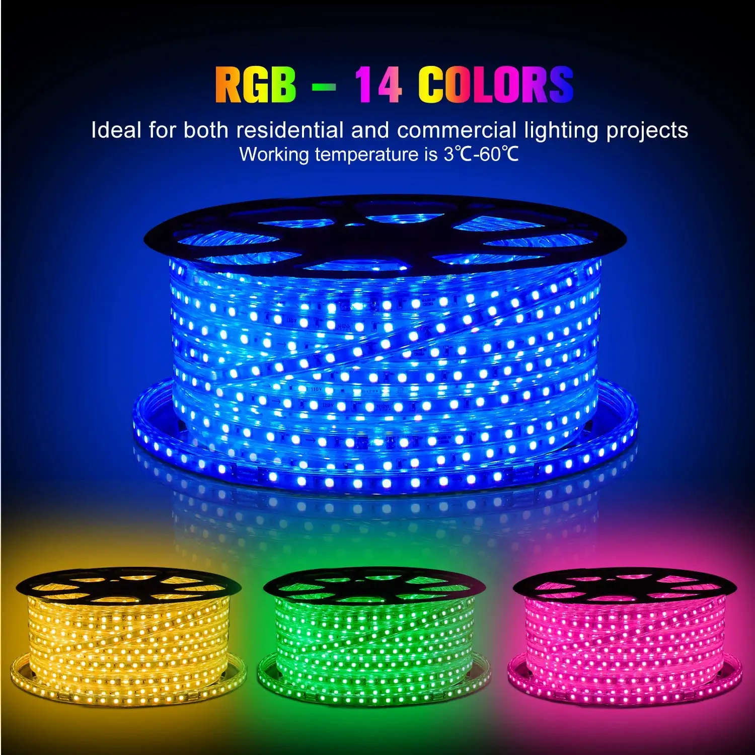 LED RGB Light Strip ETL Listed IP65 Waterproof Dimmable Remote LED RGB Strip Lights for Atmosphere Decoration