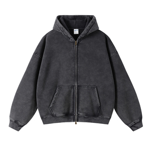 Haute qualité poids lourd 100% coton fermeture éclair sweats à capuche pour hommes B2B approvisionnement en vrac à la mode Style lavé OEM sweats à capuche teint uni automne - Product Image 1
